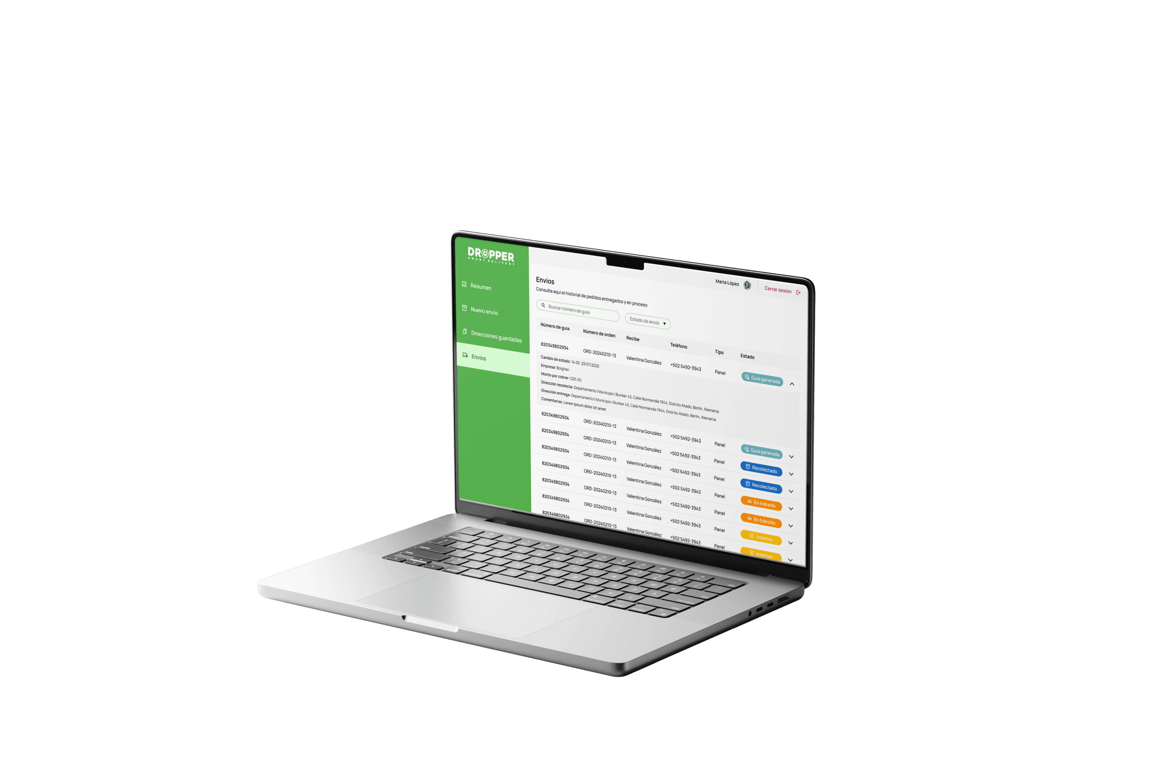Laptop con panel Dropper